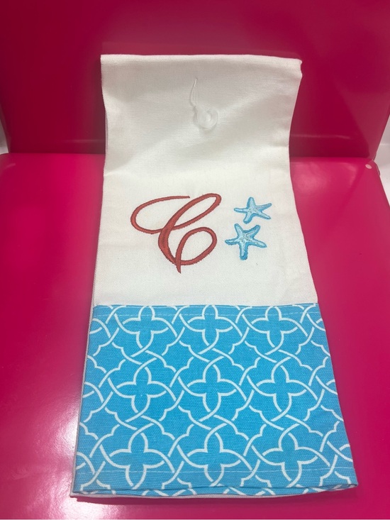 unbranded Other - Monogrammed Blue & White Kitchen Towel with Starfish Accent